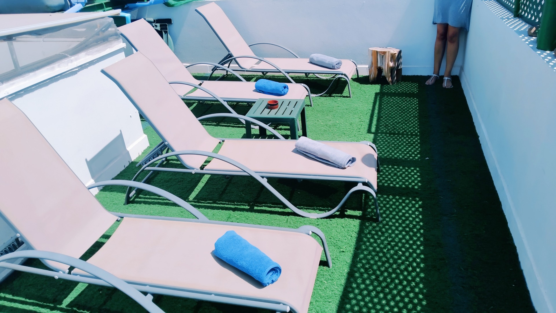Solarium, sunbeds, something for drink... 